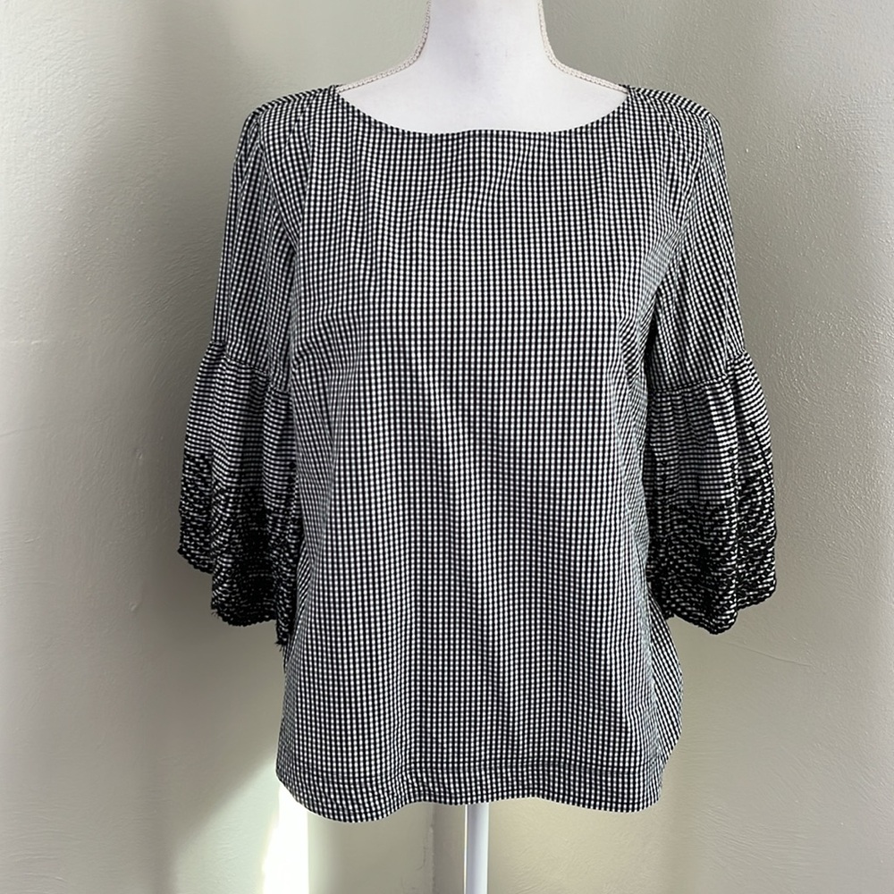 LAUREN RALPH LAUREN Eyelet-Sleeve Gingham Top - Picture 7 of 13